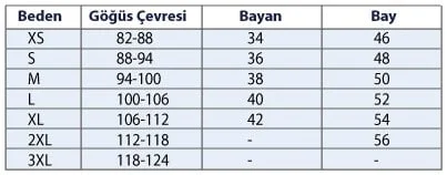 Beden ölçü tablosu